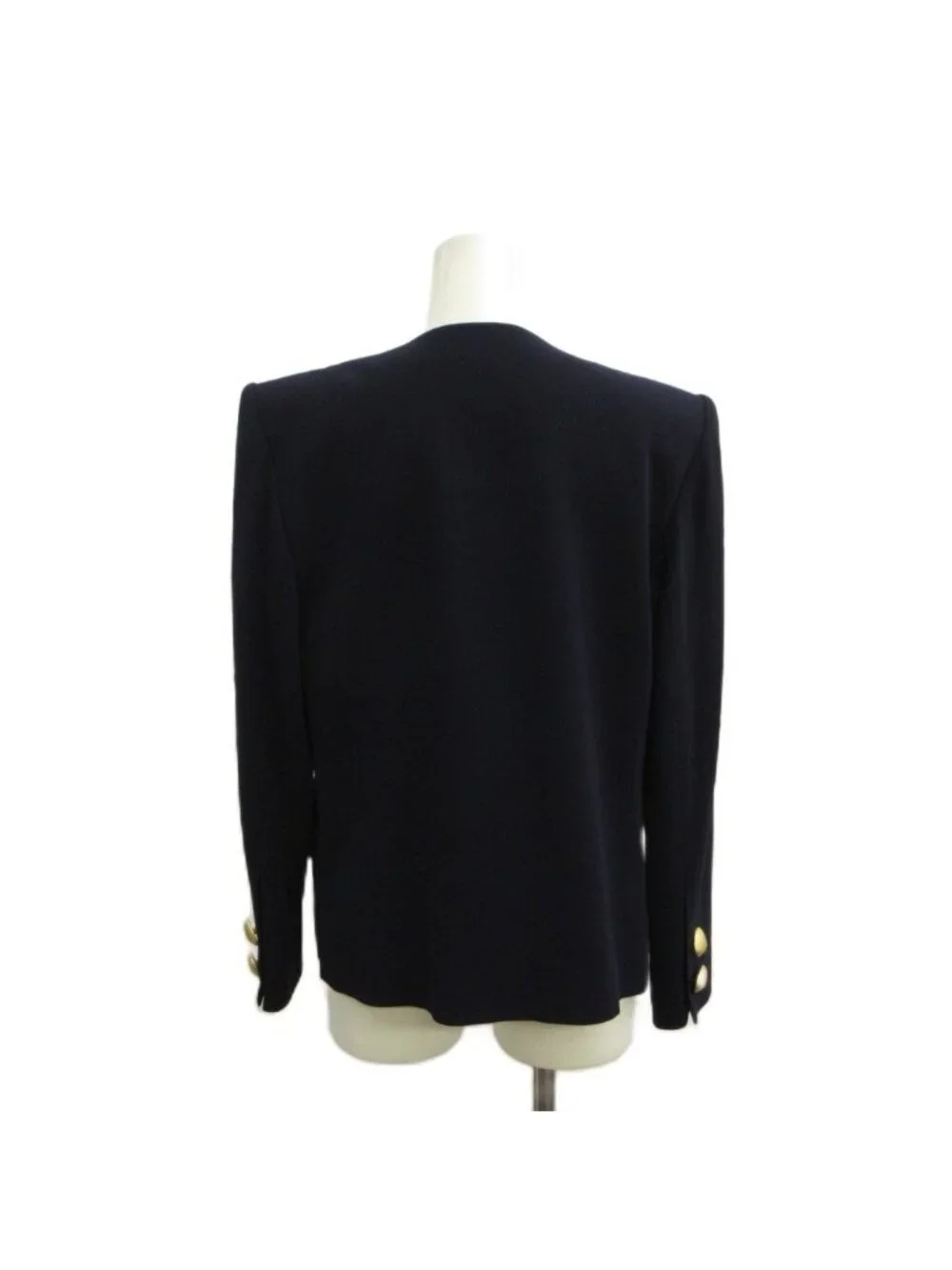 Saint Laurent Color Jacket Top Wool 34 Navy Gold Button Vintage Round Neck Long - Picture 2 of 7